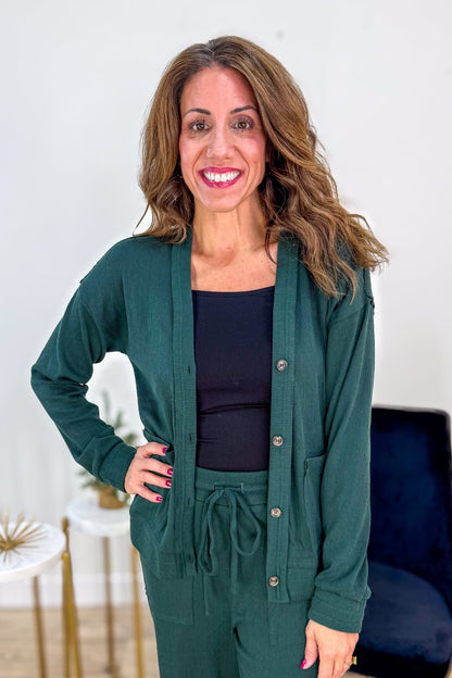 Hunter Green Textured Drop Shoulder Cardigan