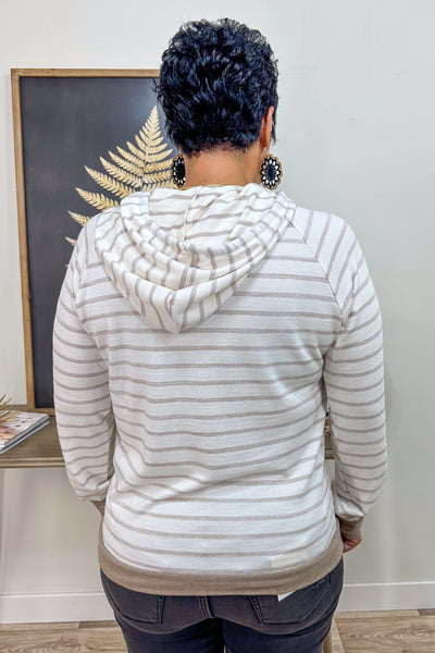 Taupe Striped Hoodie Top back