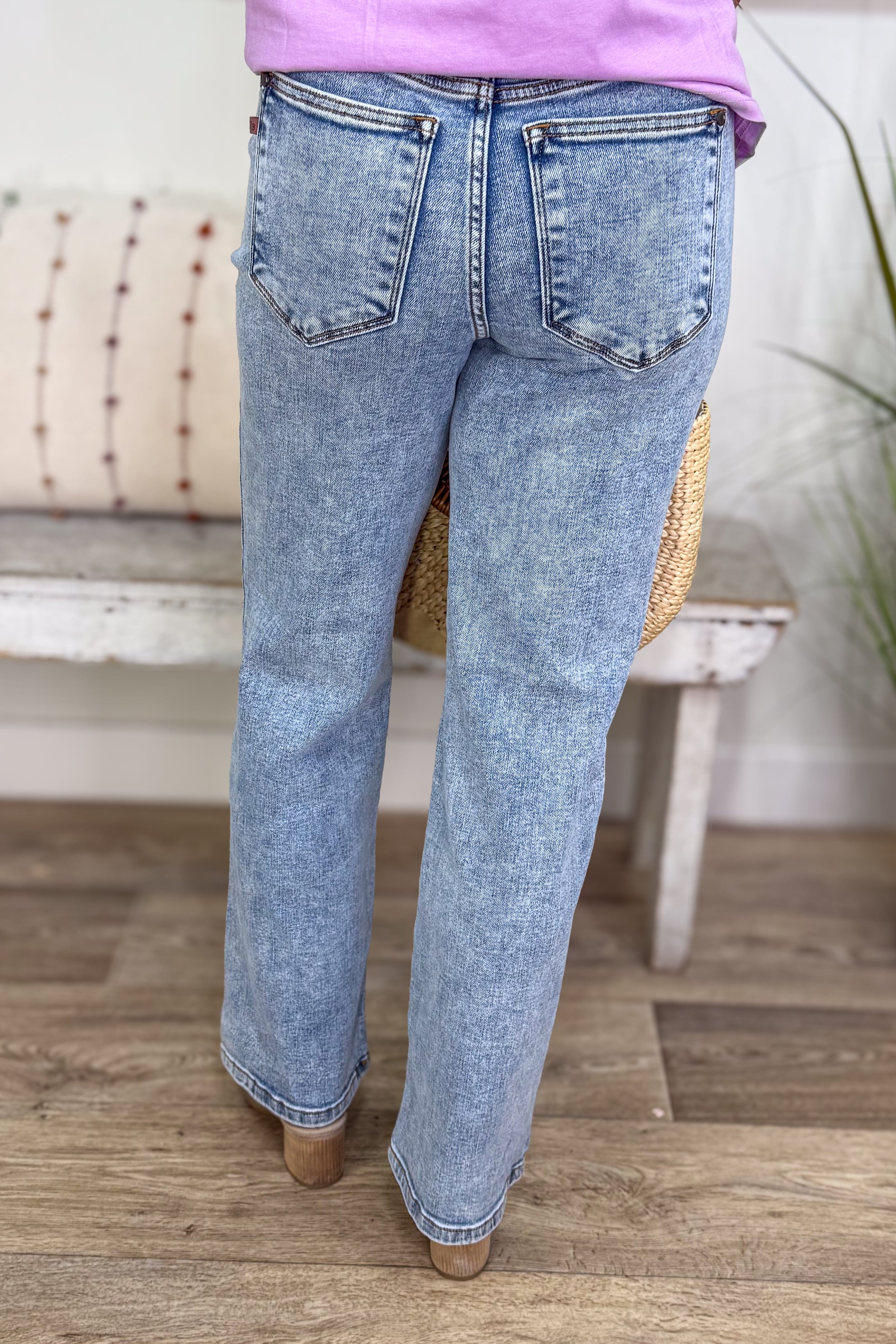 Stone Wash High Waist Straight Fit Denim back