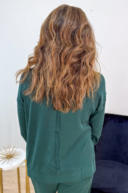 Hunter Green Textured Drop Shoulder Cardigan Back