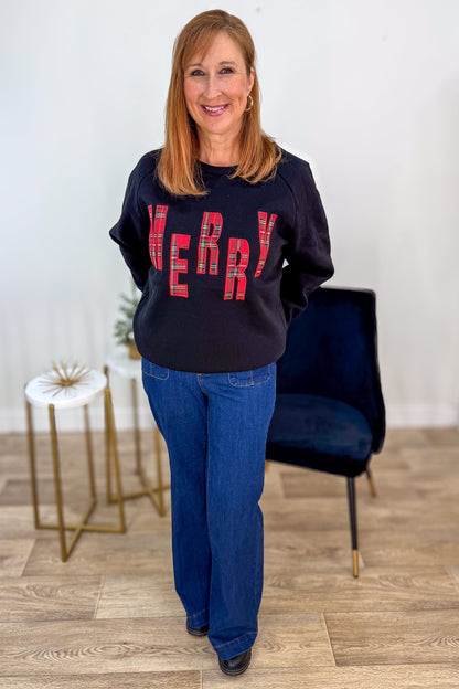 Black Merry Plaid Letter Sweatshirt Styled