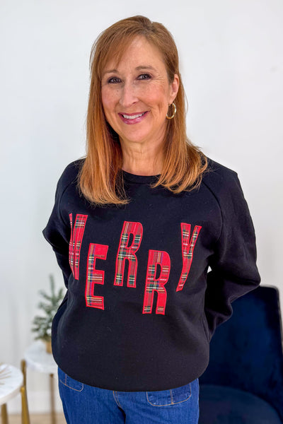 Black Merry Plaid Letter Sweatshirt