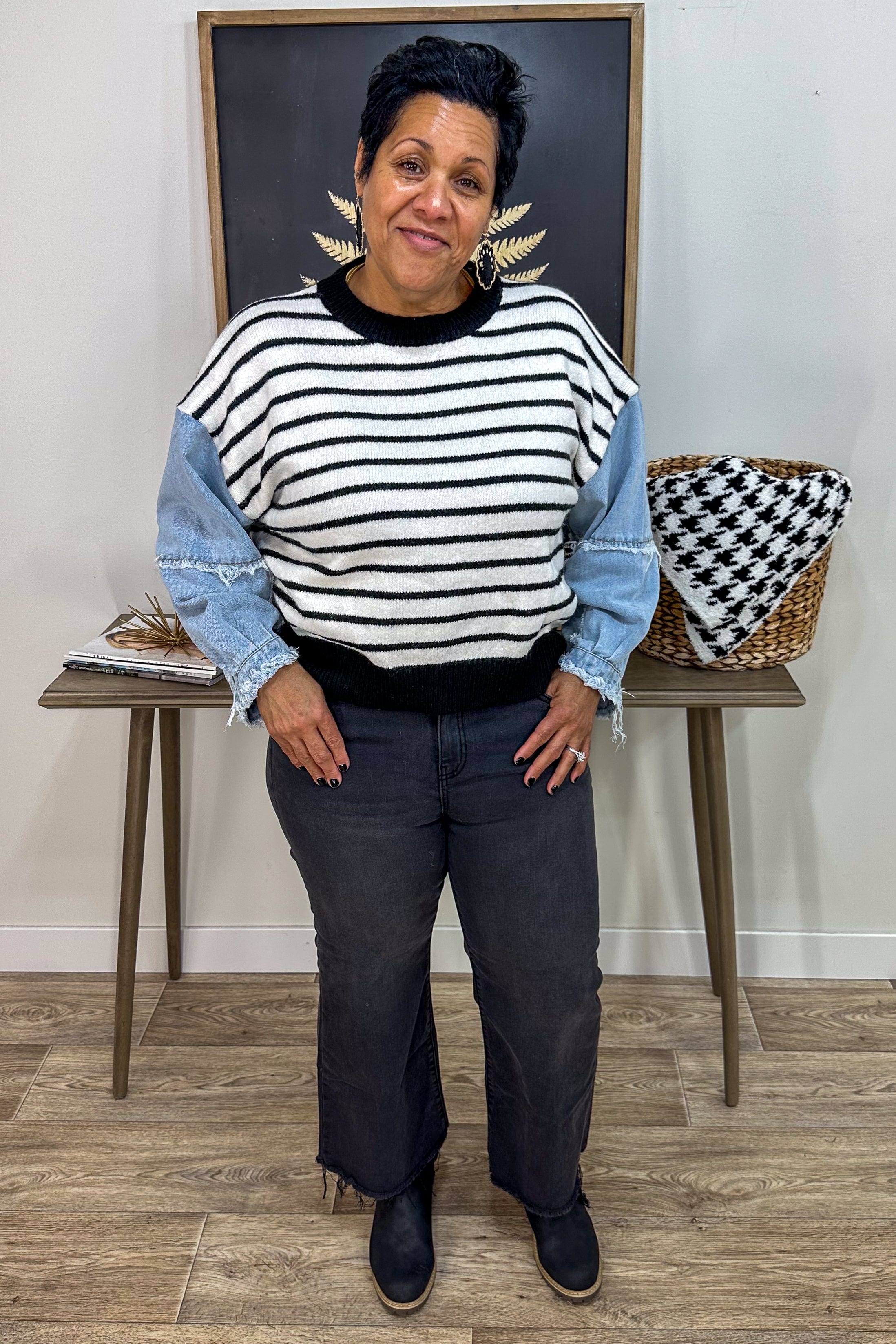 Striped Top with Denim Sleeves styled