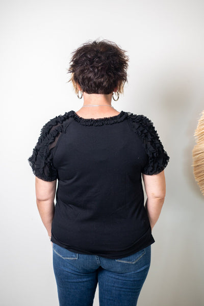 Black Ruffle Detail Top