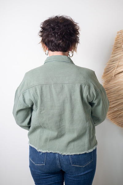 Rhinestone Fringe Olive Denim Jacket