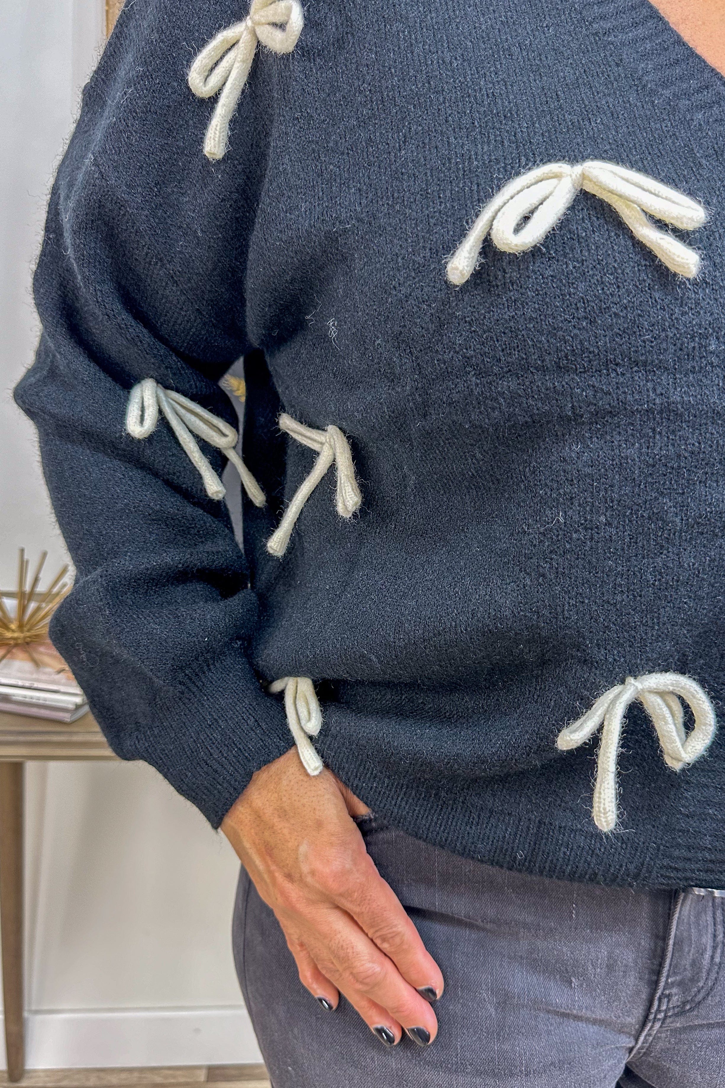 Black Bowtie Cardigan detail