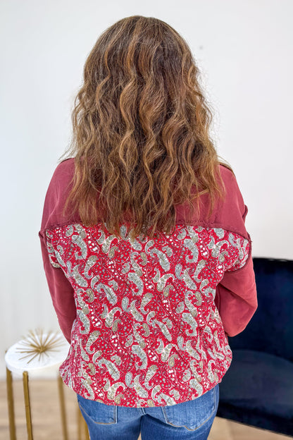 Mulberry Quilted Mix Print Washed Terry Pullover Back