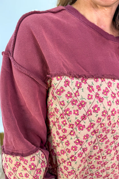 Mulberry Quilted Mix Print Washed Terry Pullover
