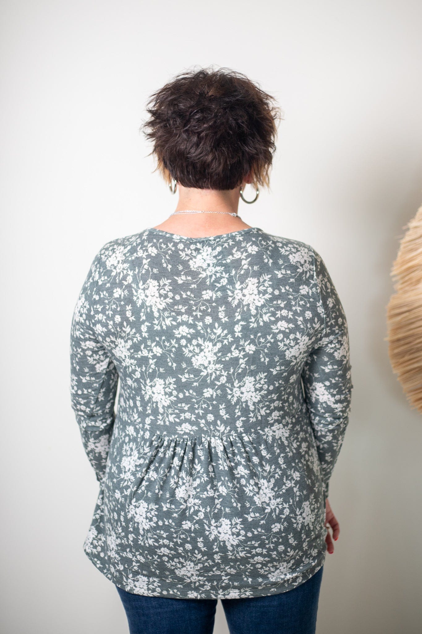 Hunter Green Terry Floral Top