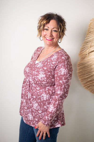 Wine Babydoll Terry Floral Top