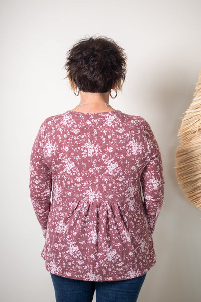 Wine Babydoll Terry Floral Top
