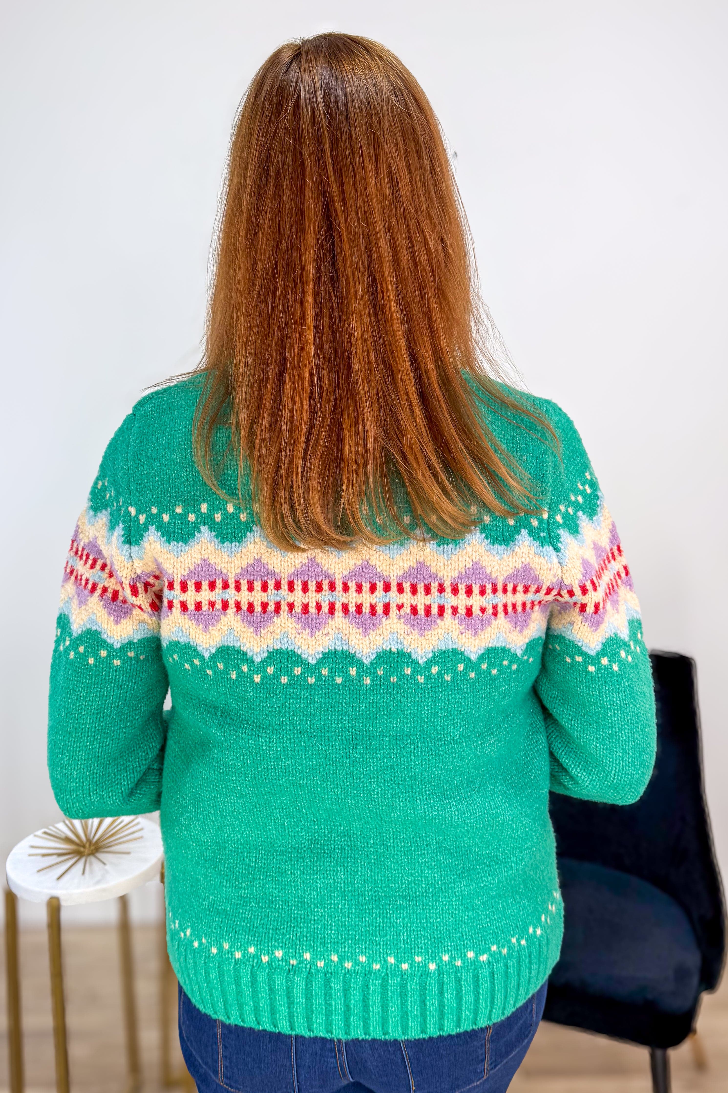 Green Argyle Stripe Half Zip Sweater Back