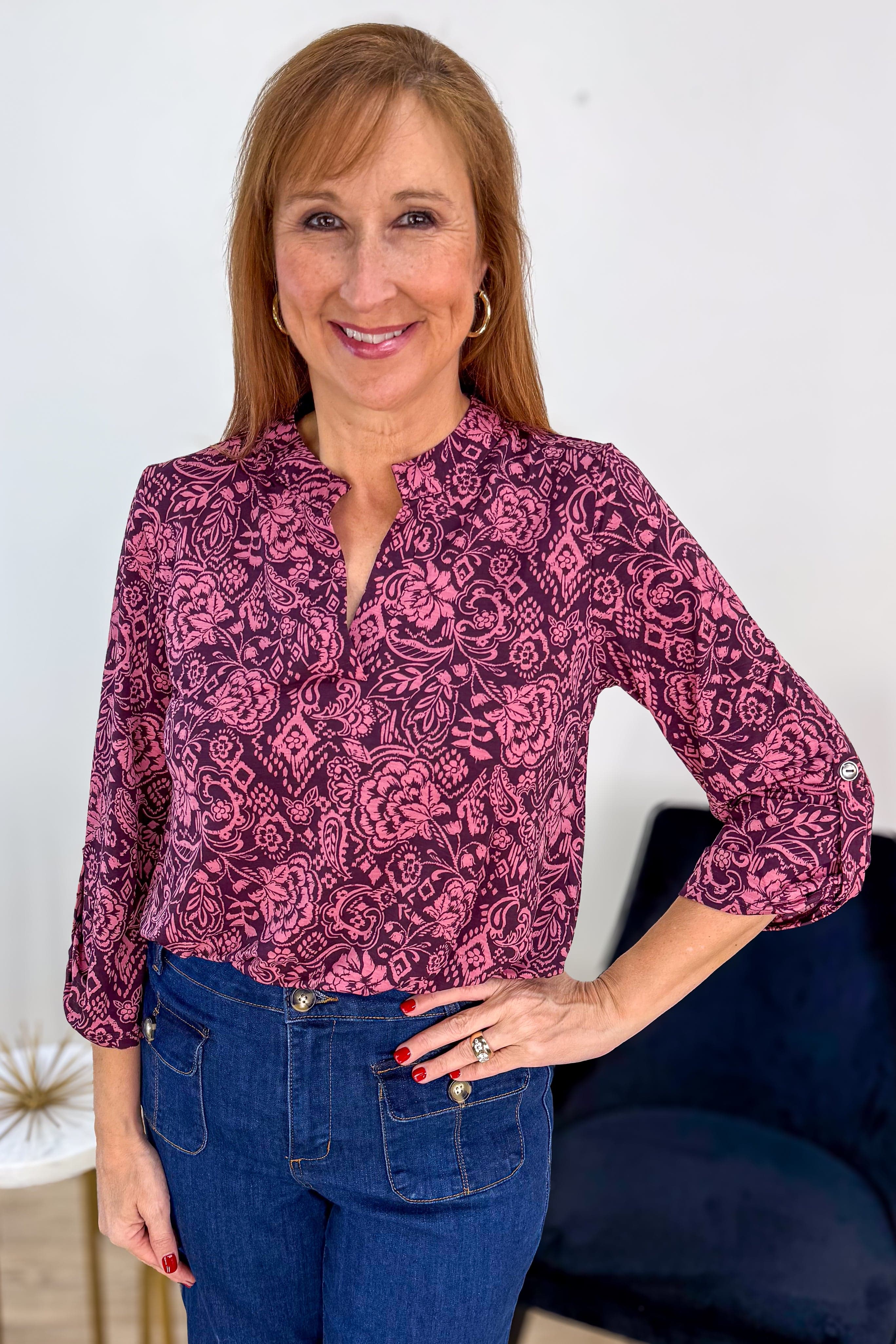 Maroon & Pink Paisley Lizzy Blouse