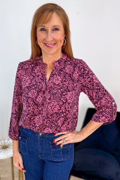 Maroon & Pink Paisley Lizzy Blouse