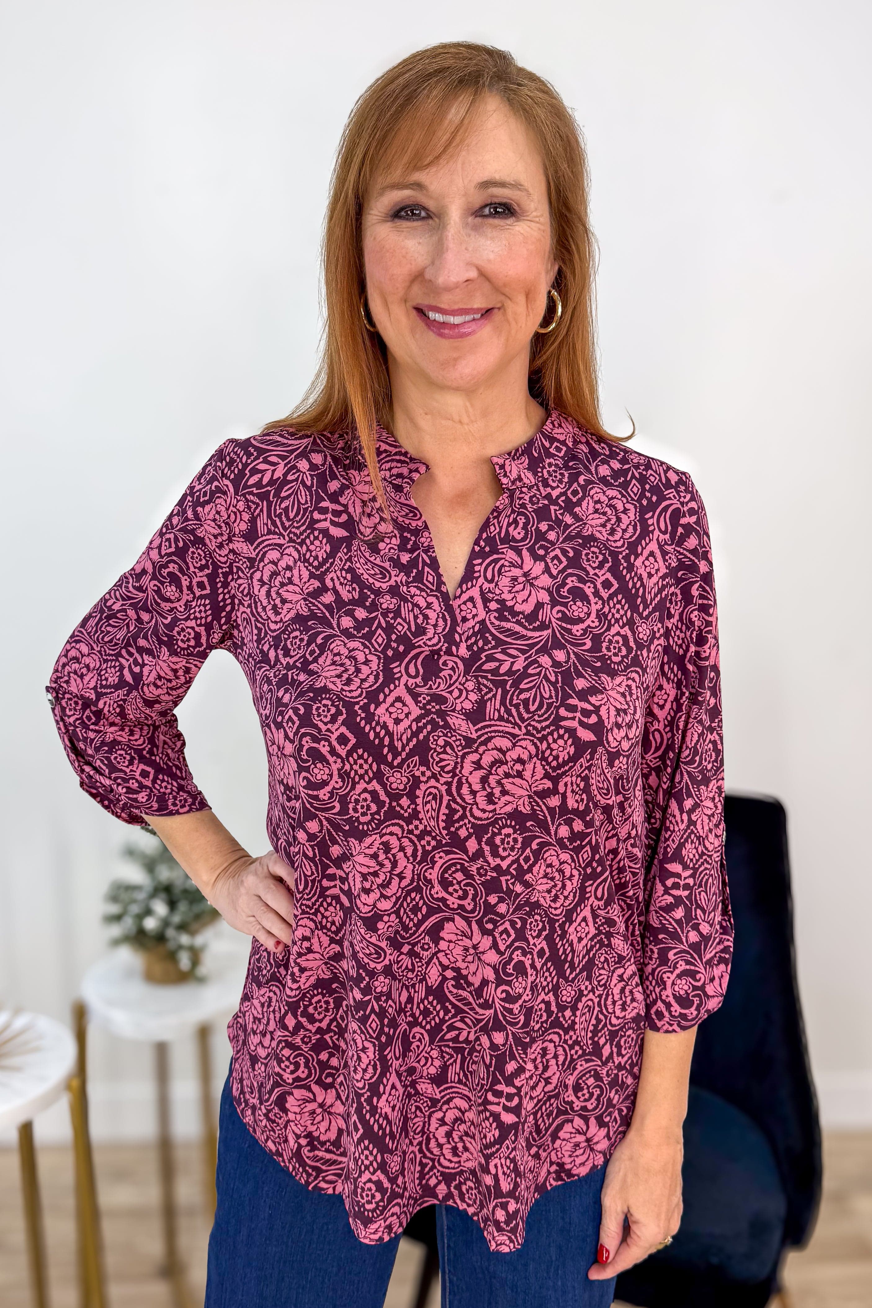 Maroon & Pink Paisley Lizzy Blouse 