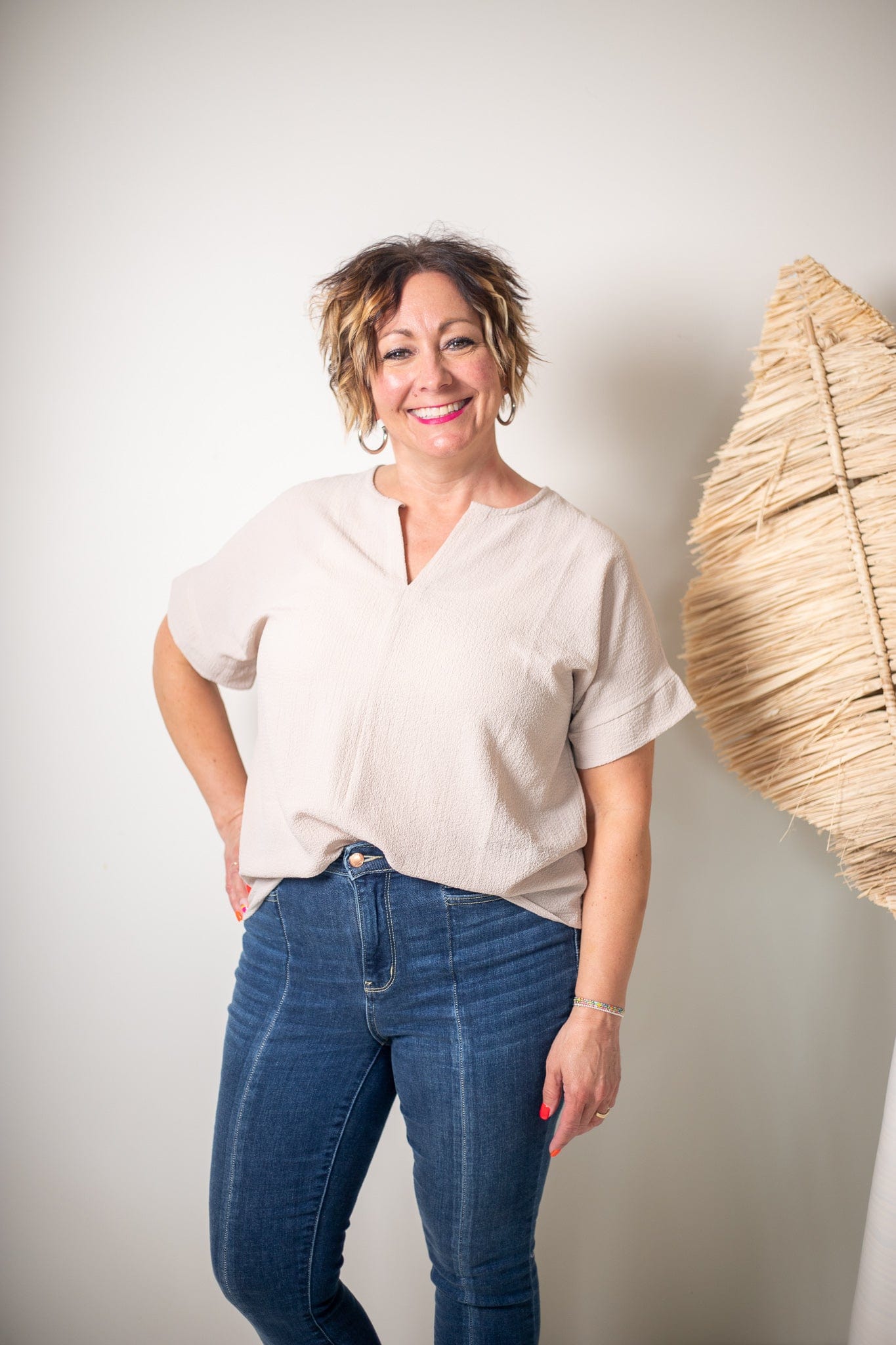 Sand Beige Crinkle Breezy Blouse