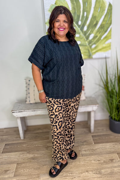 Black Wave Textured Blouse styled