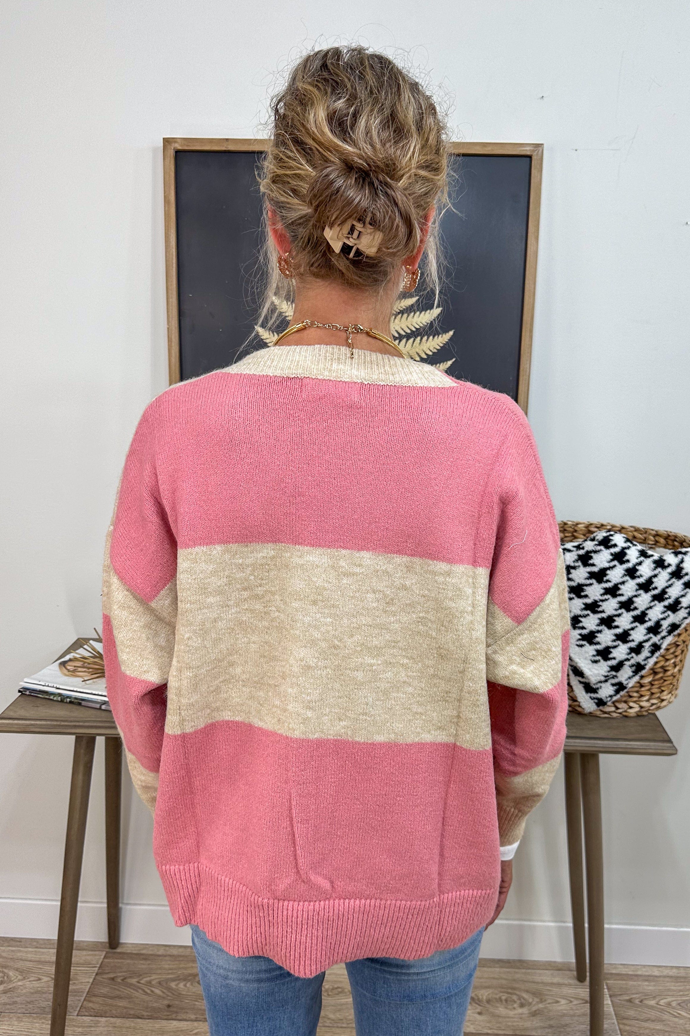 Pink & Tan Stripe Cardigan back