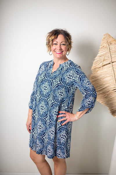 Navy Textured Print Scarlett Dress