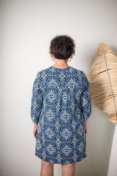 Navy Textured Print Scarlett Dress