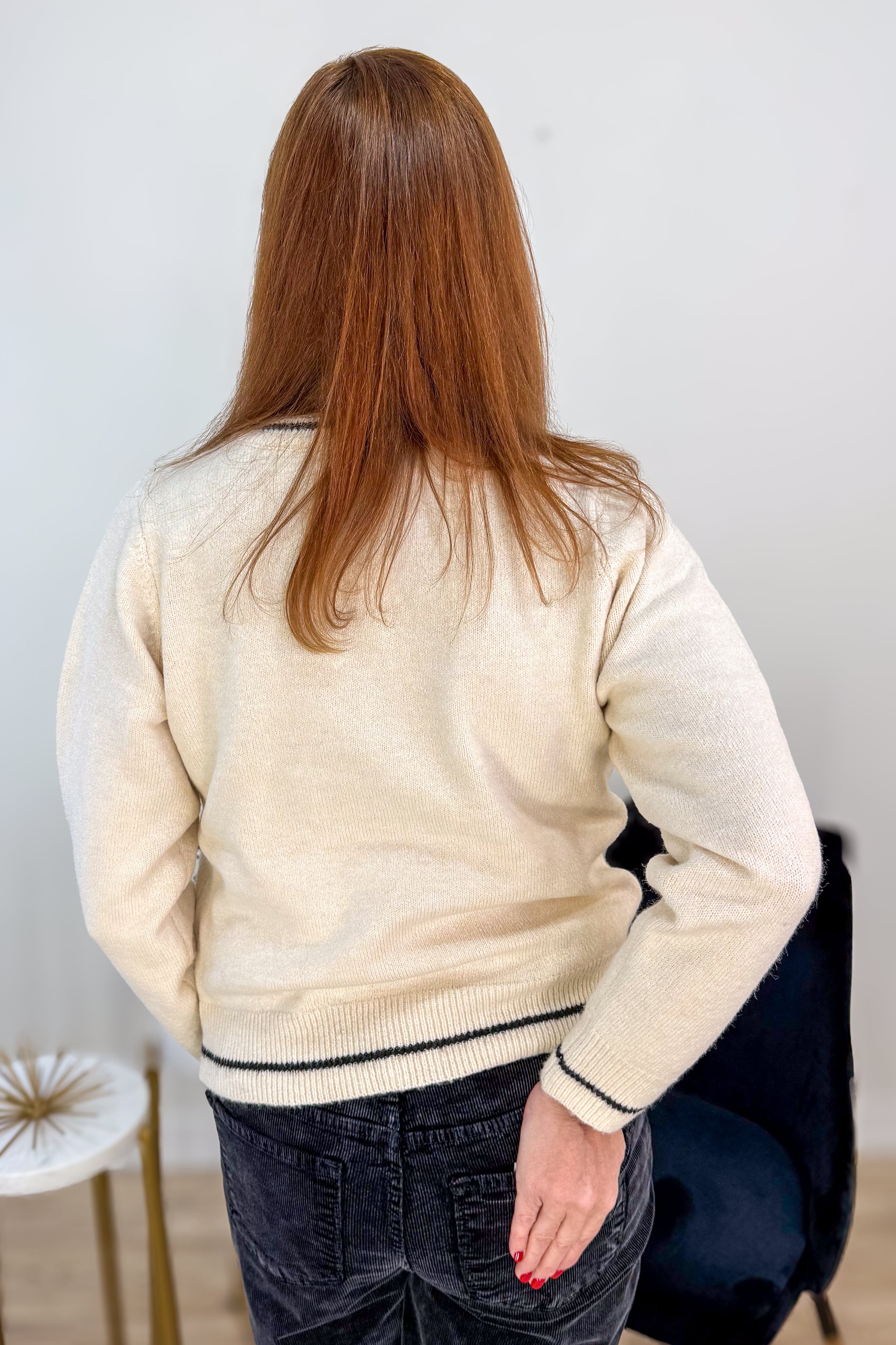 Cream with Black Bow Button Up Cardigan Back