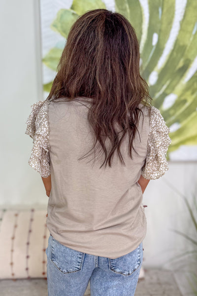 Taupe Leopard Ruffle Sleeve Top back