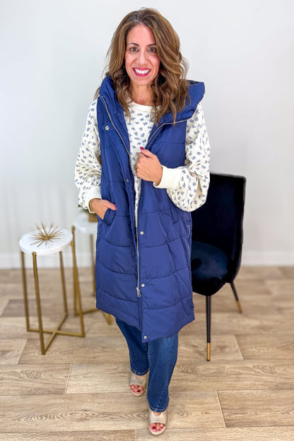 Cream with Blue Floral Detail Thermal Knit Top Styled