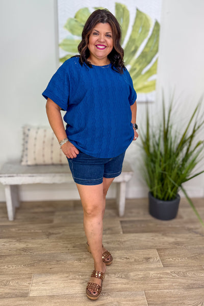 Navy Wave Textured Blouse styled
