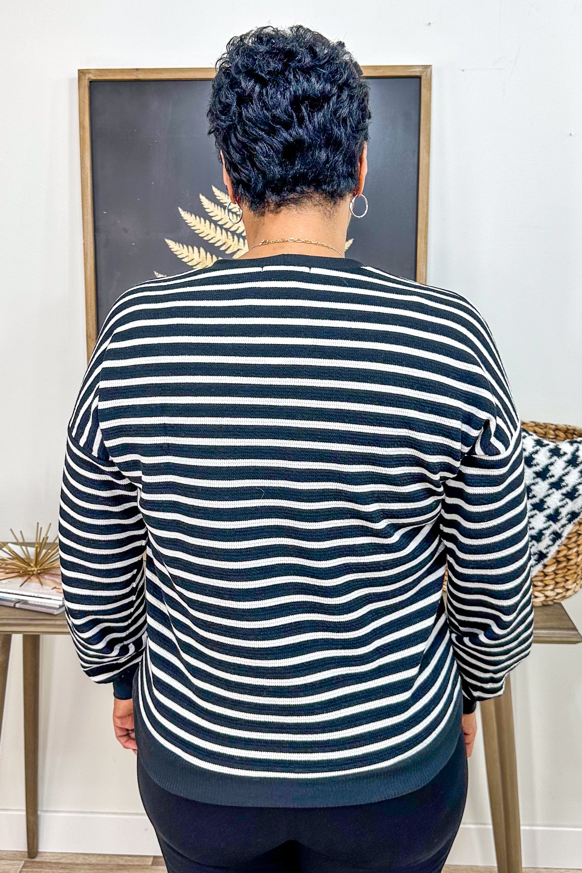 Black Textured Stripe Top back