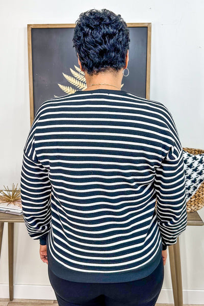 Black Textured Stripe Top back
