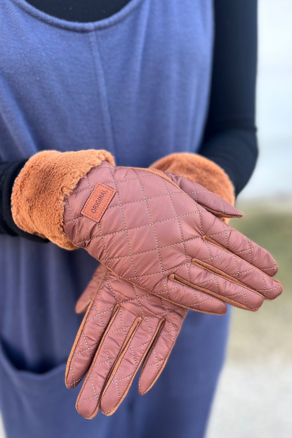 Camel Quilted Texture Faux Fur Cuff Glove