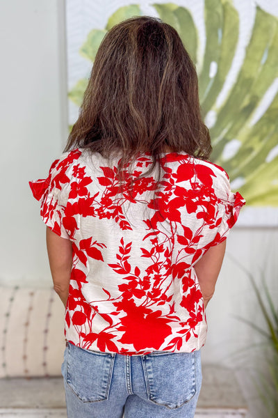 Red Floral Print Blouse back
