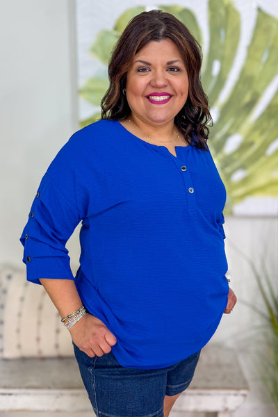 Royal 3/4 Sleeve Button Detail Blouse
