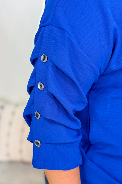 Royal 3/4 Sleeve Button Detail Blouse detailed