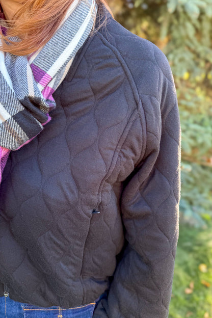 Black Quilted Bomber Jacket Detailed