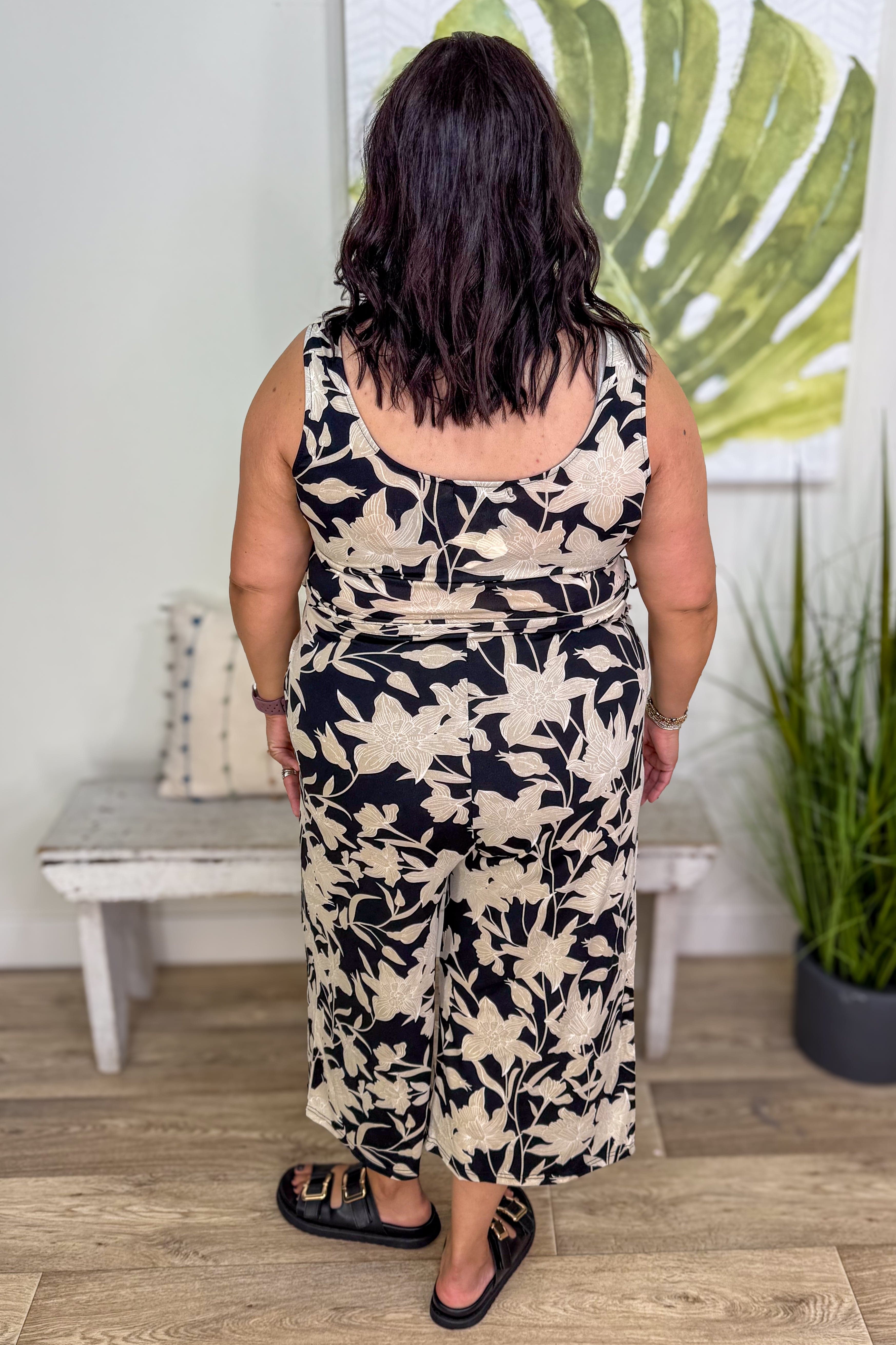 Black & Taupe Floral Stretch Jumpsuit back