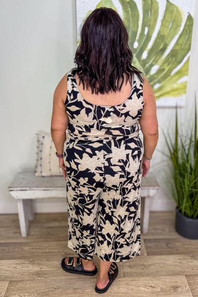 Black & Taupe Floral Stretch Jumpsuit back