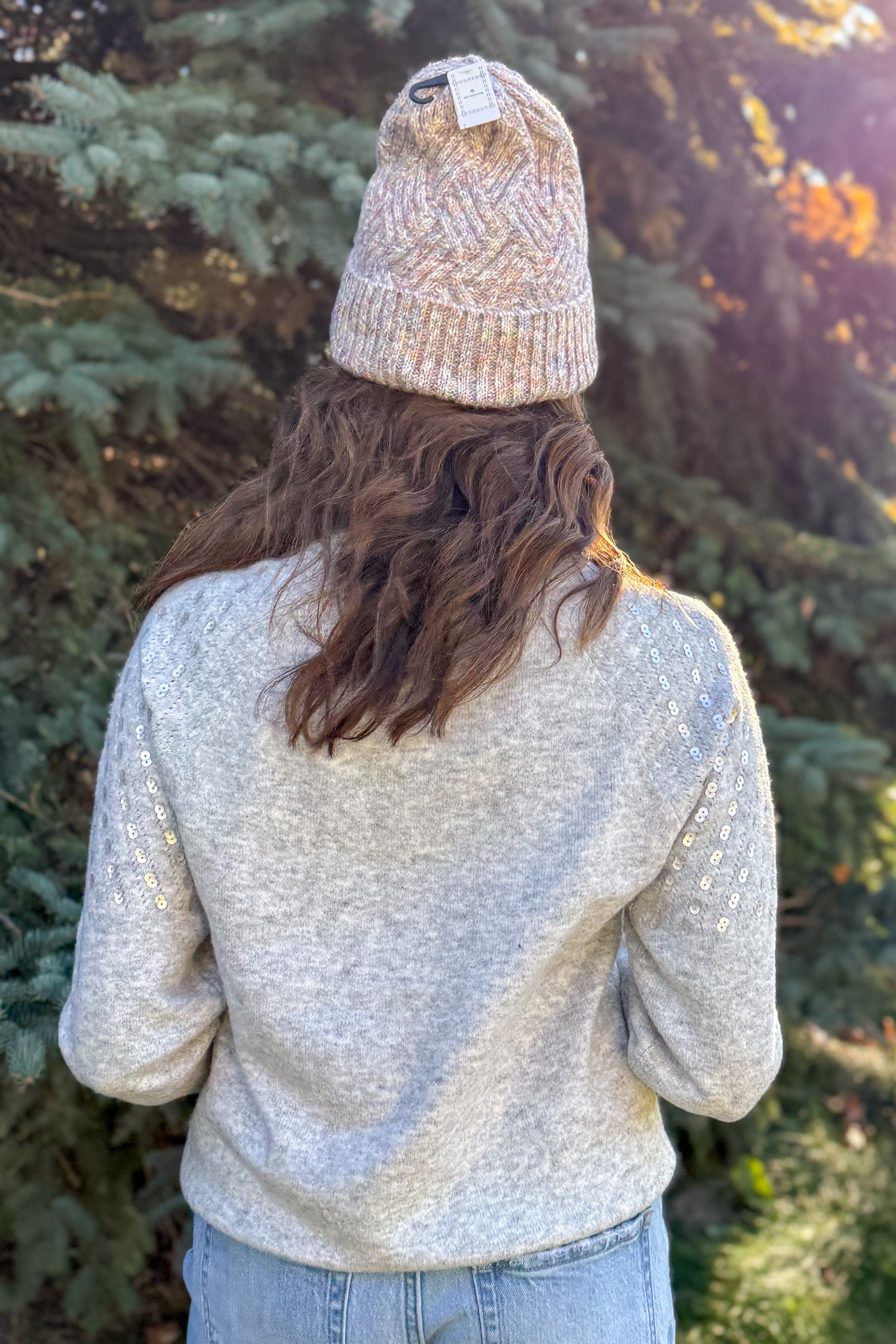 Heather Grey Sequin Pullover Sweater Back