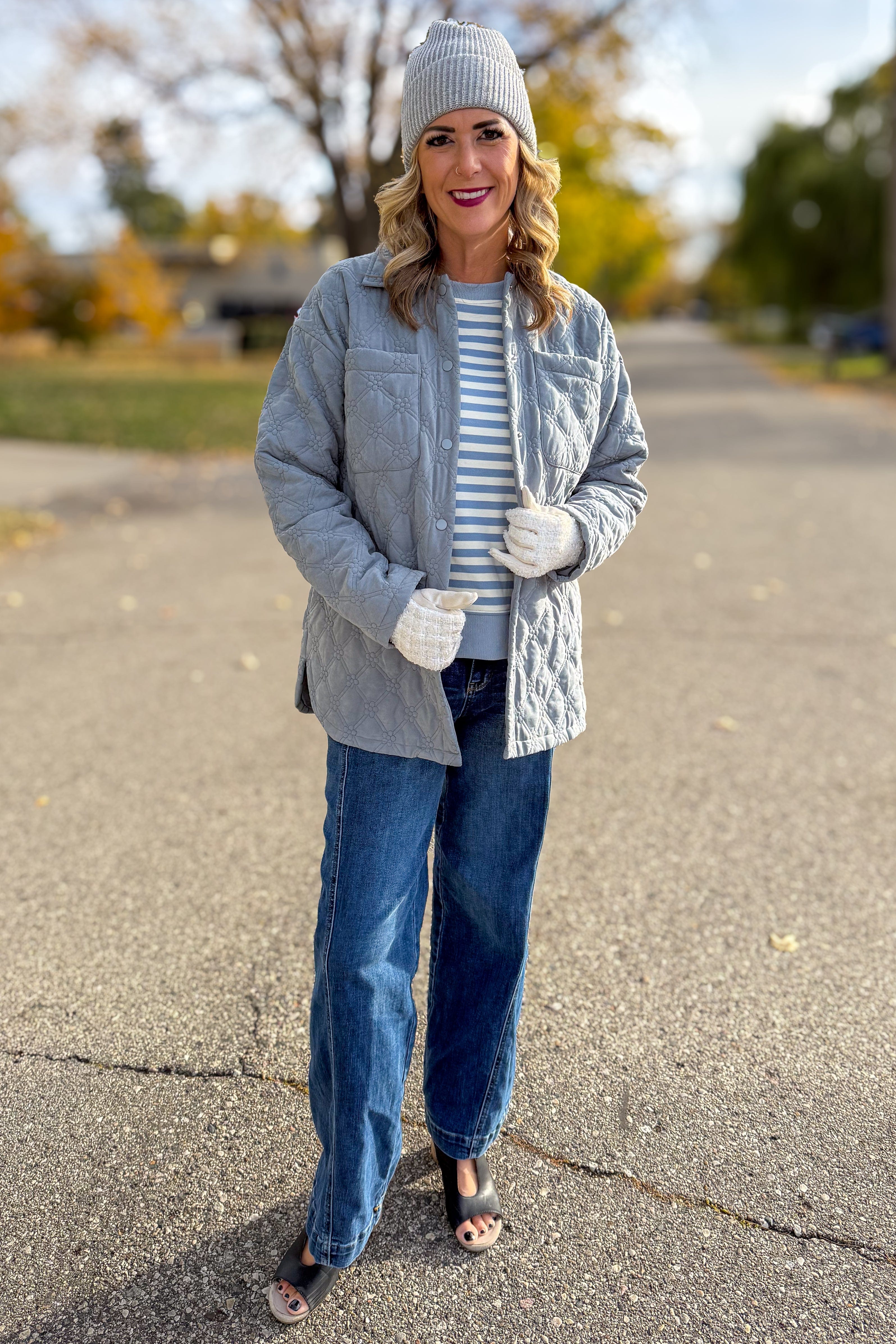 Winter Spruce Quilted Floral Snap Up Jacket Styled