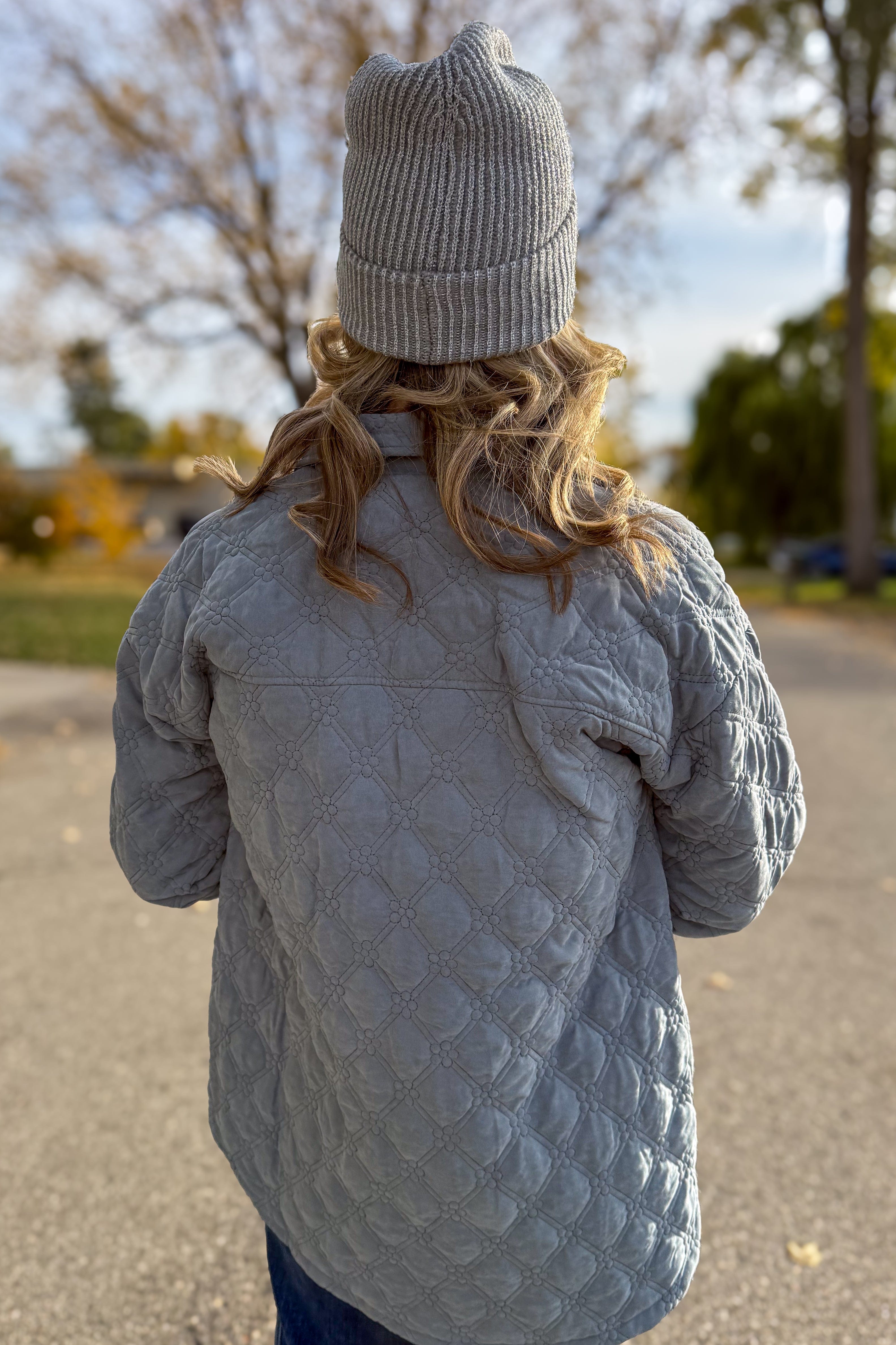 Winter Spruce Quilted Floral Snap Up Jacket Back