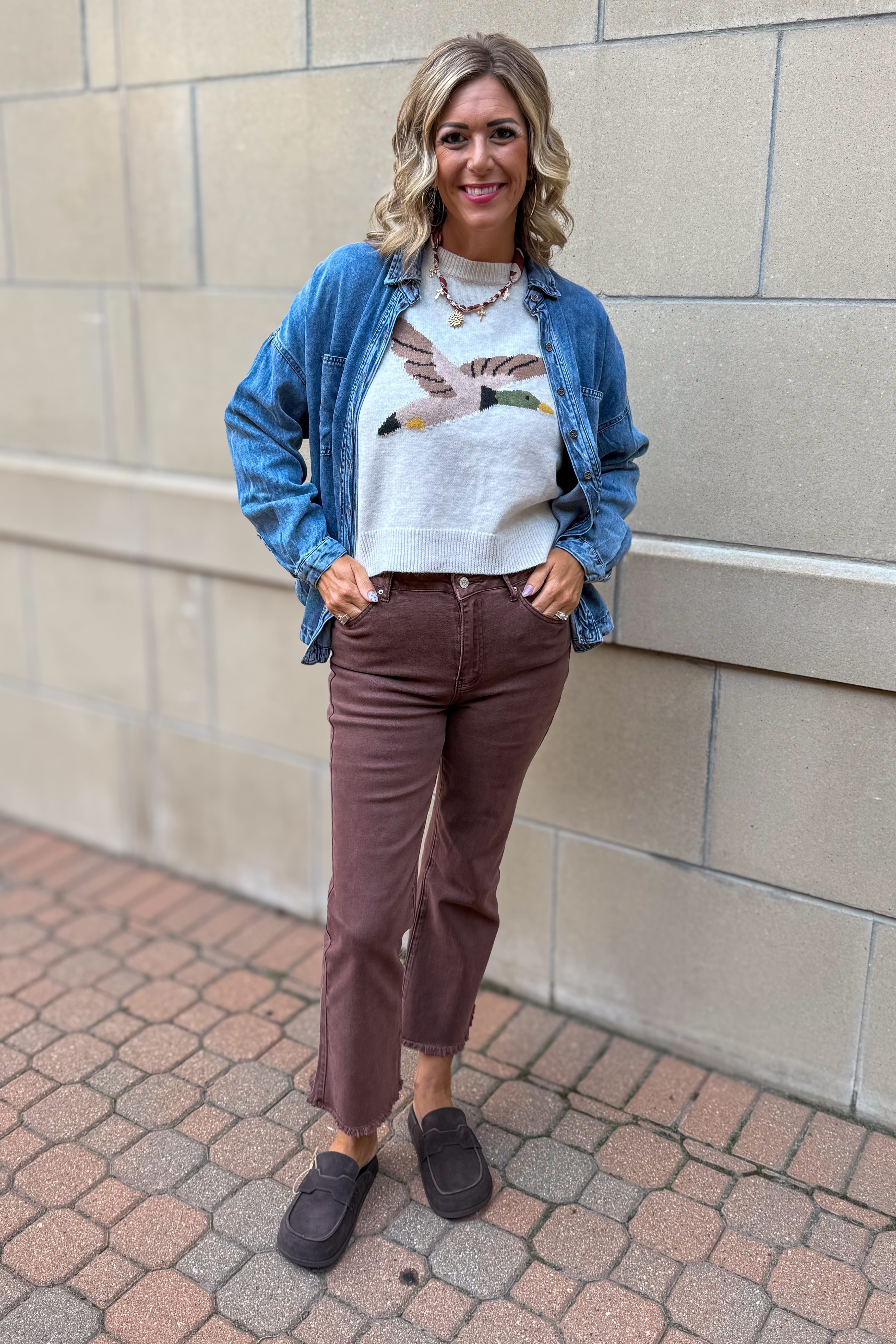 Washed Chambray Button Long Sleeve Shirt Styled