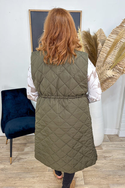 Olive Puffer With Drawstring Waist back