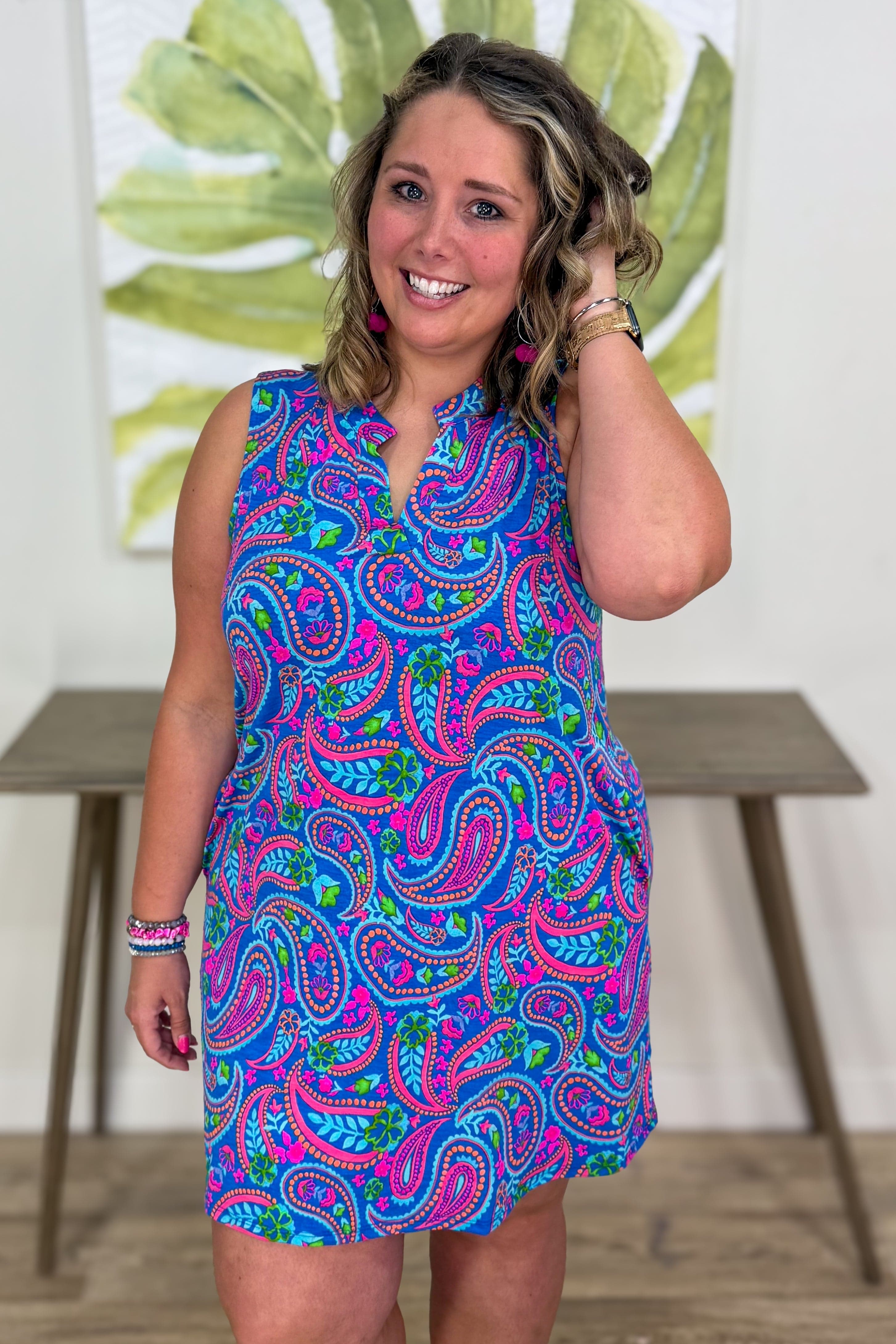 Royal Blue Paisley Tank Dress