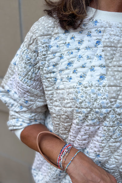 Cream Multi-Floral Patchwork Knit Top Detailed
