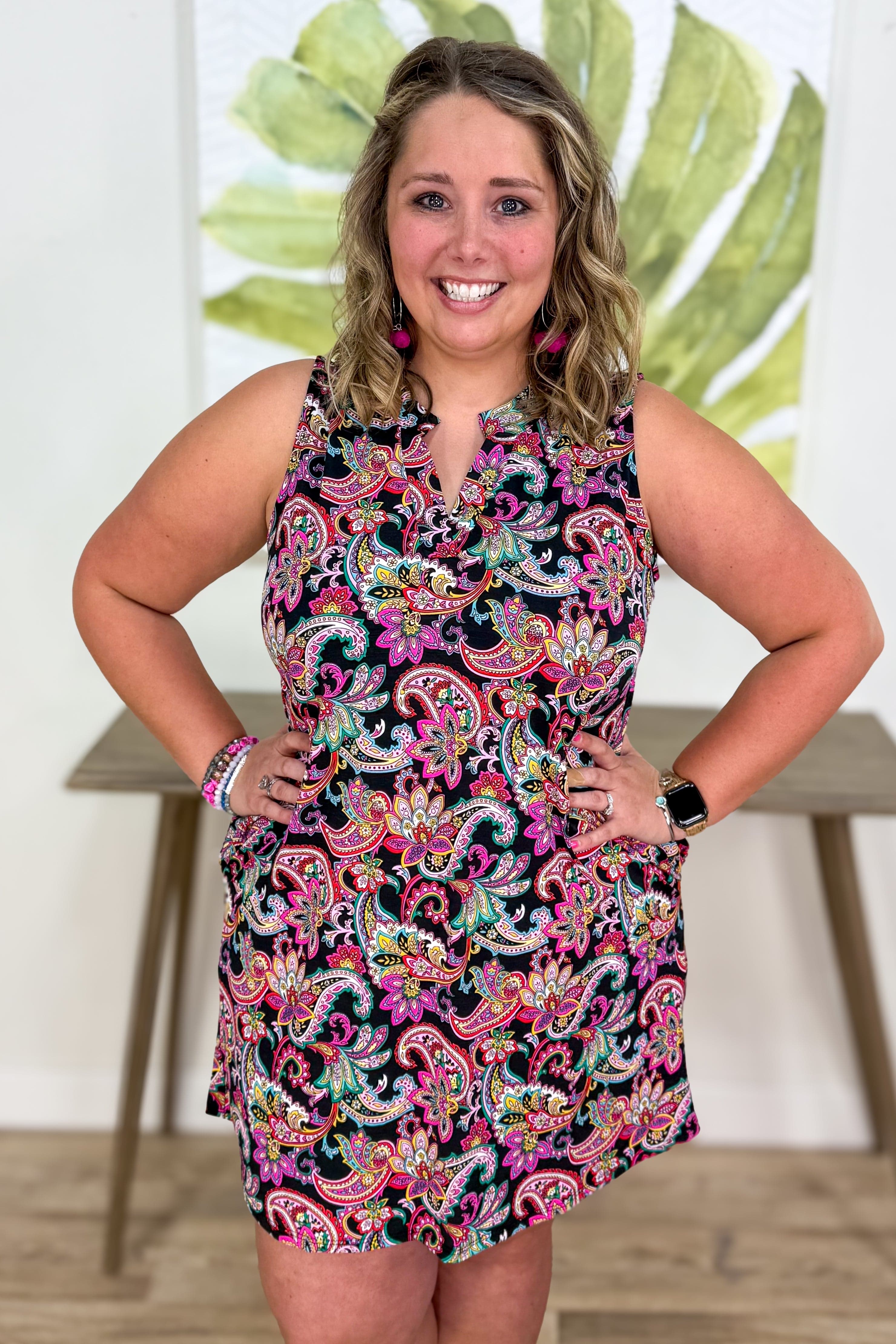 Black & Pink Paisley Tank Dress