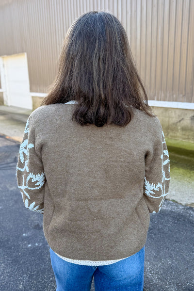 Dusty Olive Embroidered Tie Closure Sweater Jacket Back