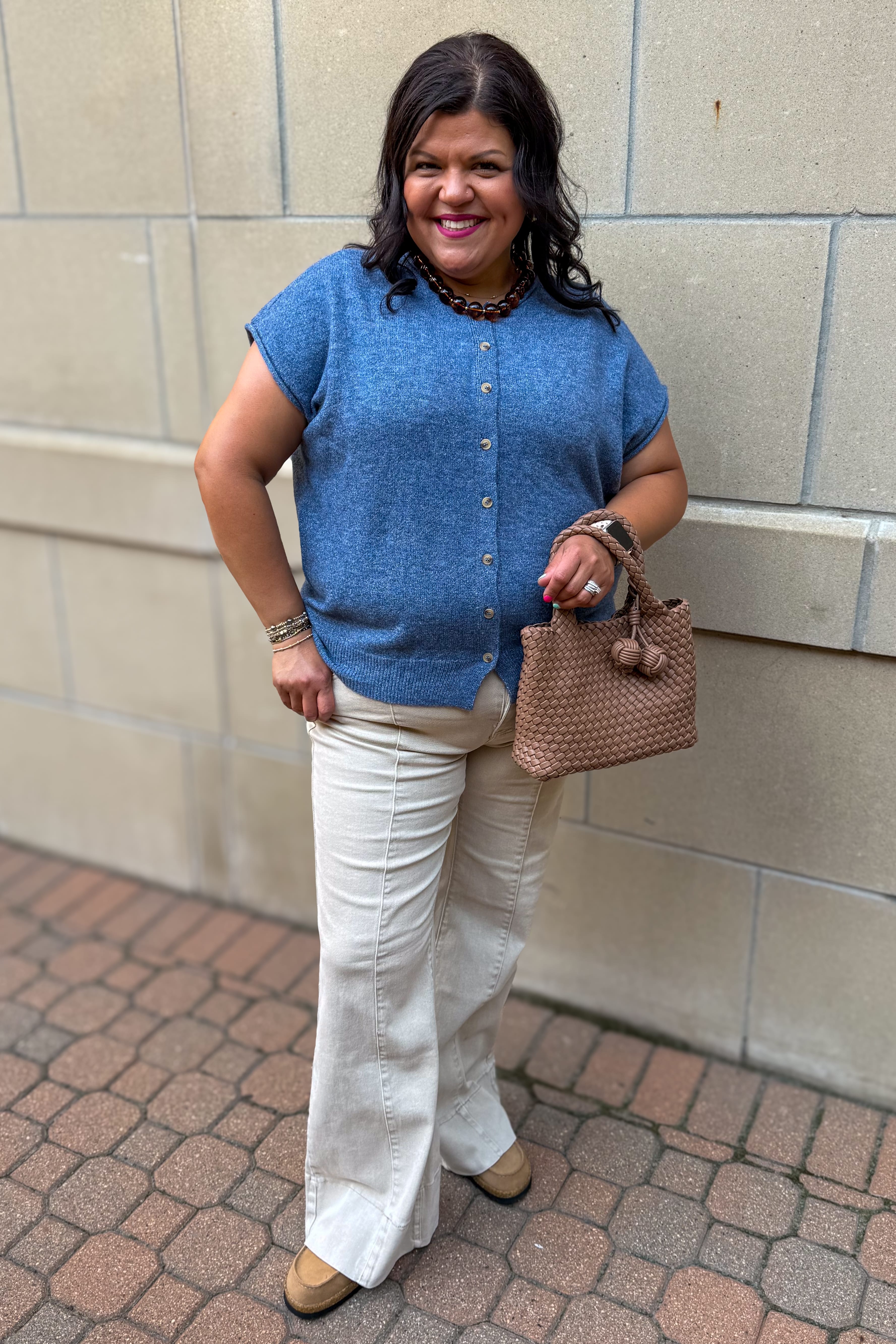 Denim Blue Raw Edge Lightweight Cardigan Styled