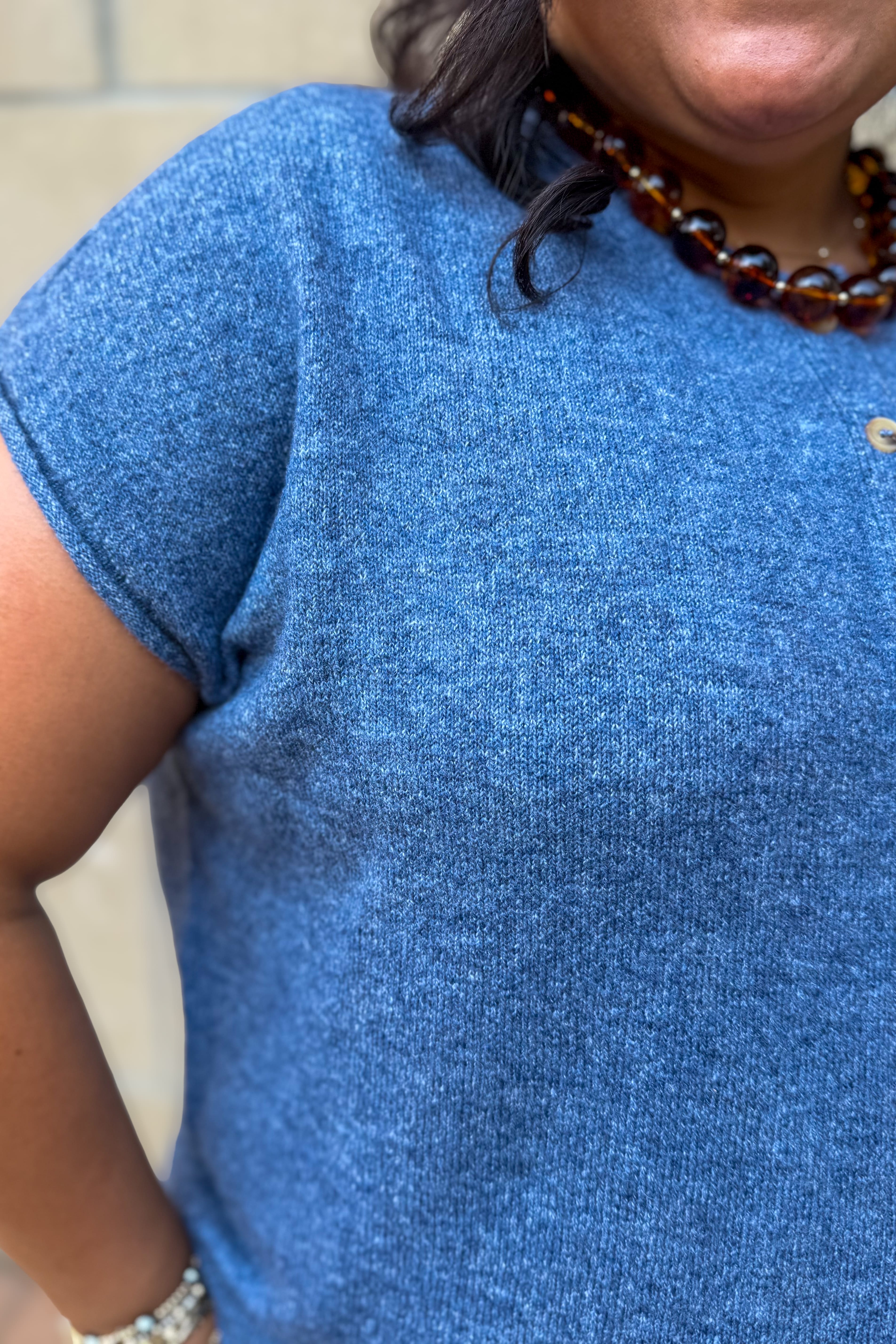 Denim Blue Raw Edge Lightweight Cardigan Detailed