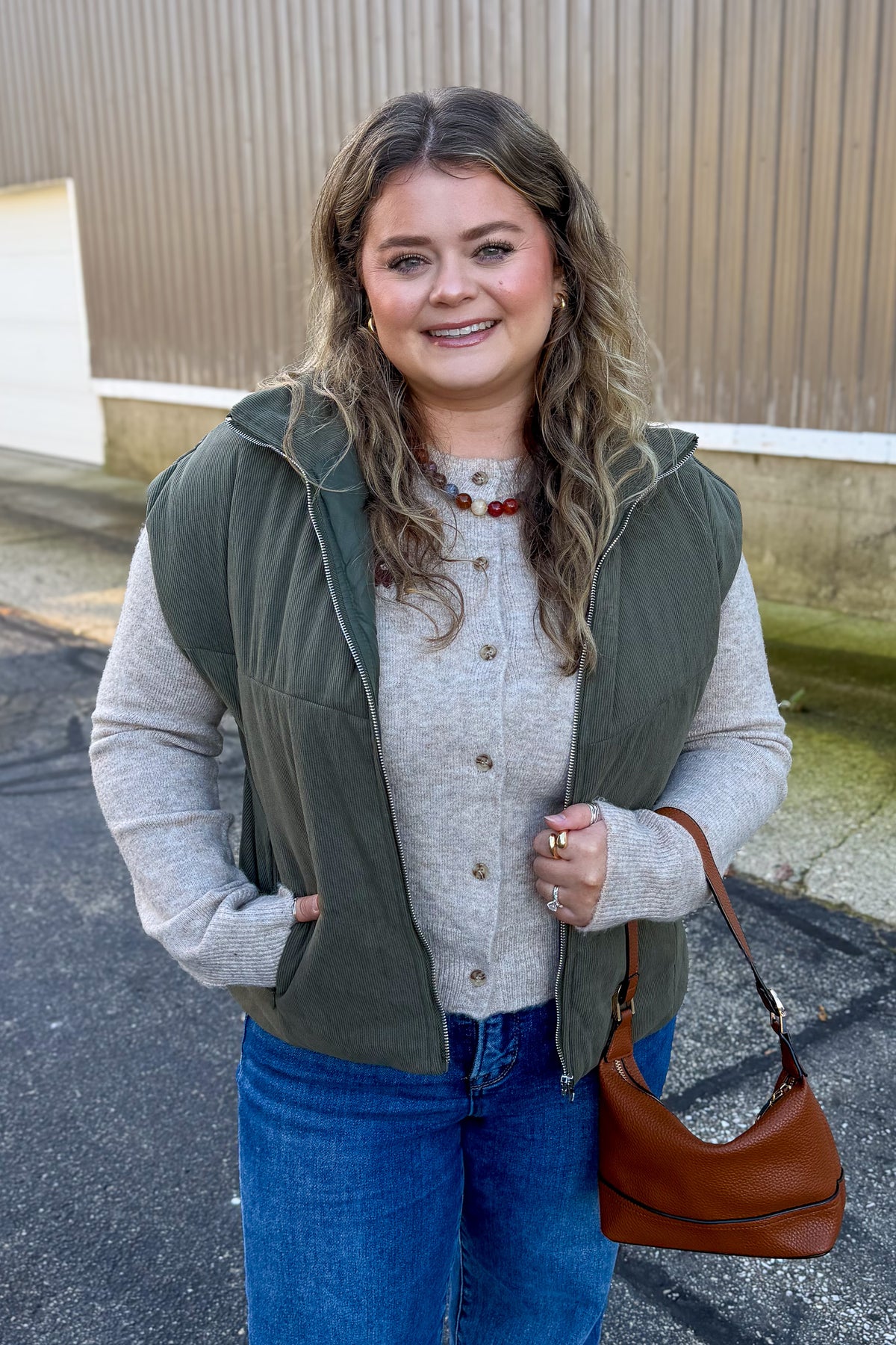 Olive Corduroy Puffer Vest