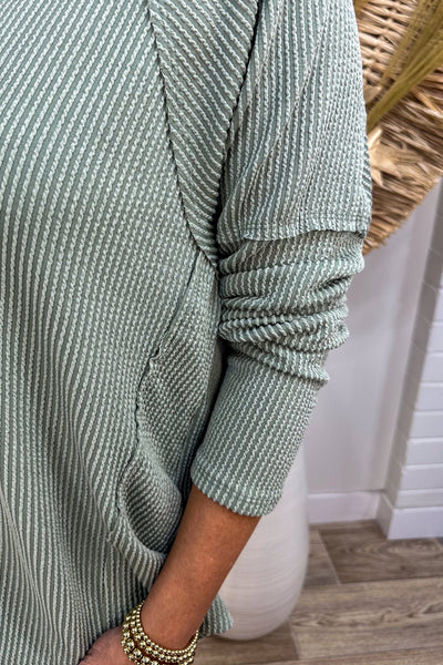 Sage Curly Ribbed Longsleeve Henley detail